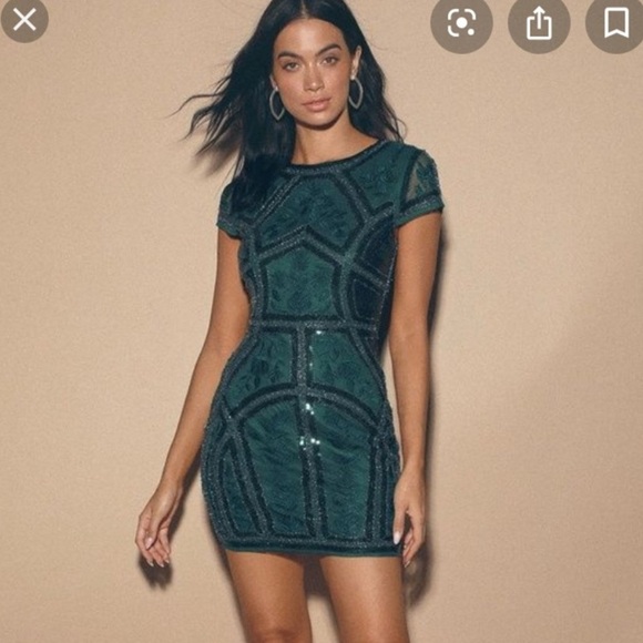 Lulus Dresses & Skirts - NWT Lulus Spread Your Shine Emerald Green Sequin Embroidered Bodycon Dress